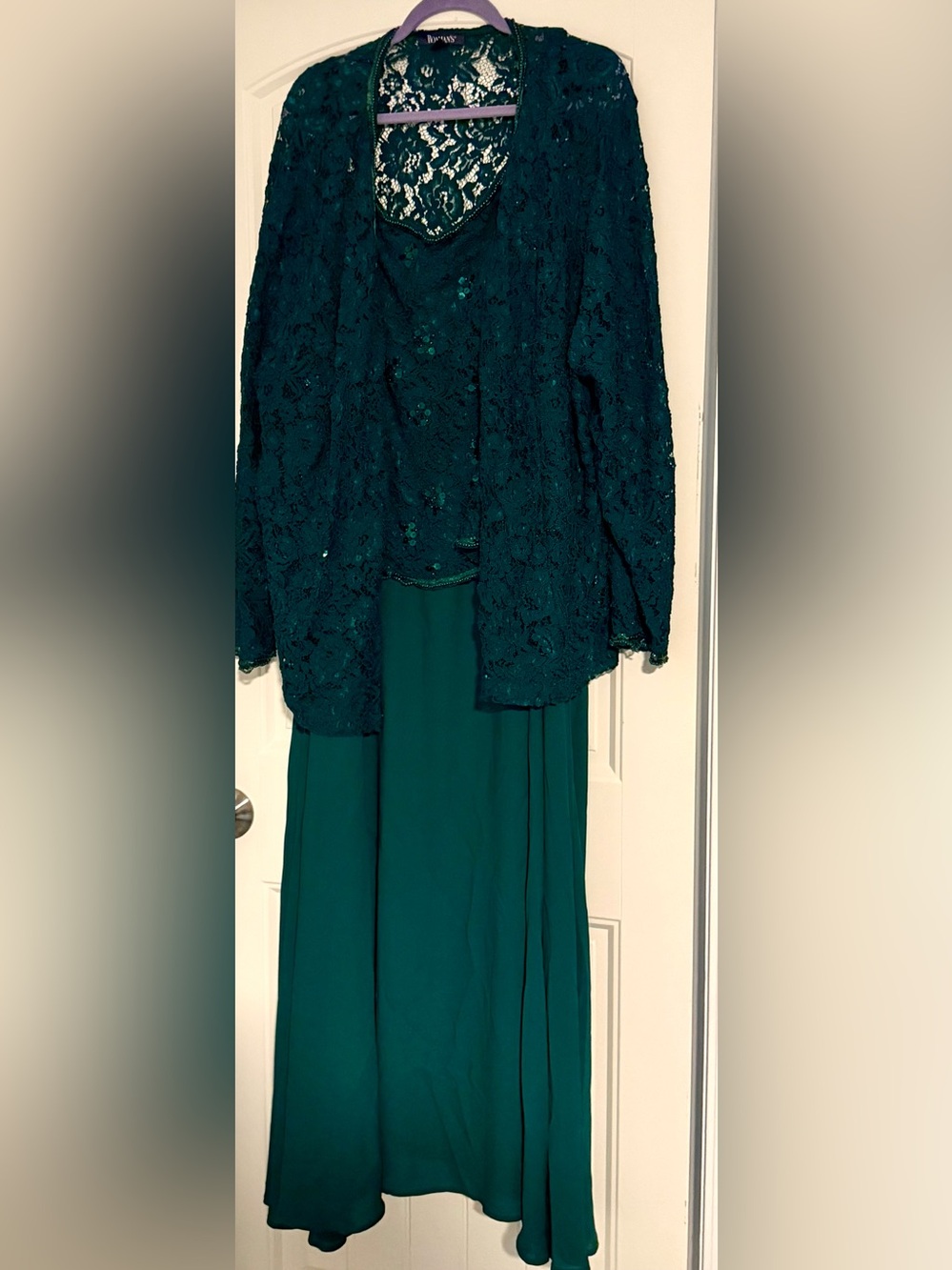 Roaman’s 2 Piece Long Sleeve Embellished Lace Jacket and Full Gown